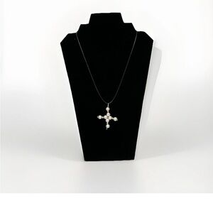 Pendant Handmade White and Gold beaded cross necklace.  religious Jewelry